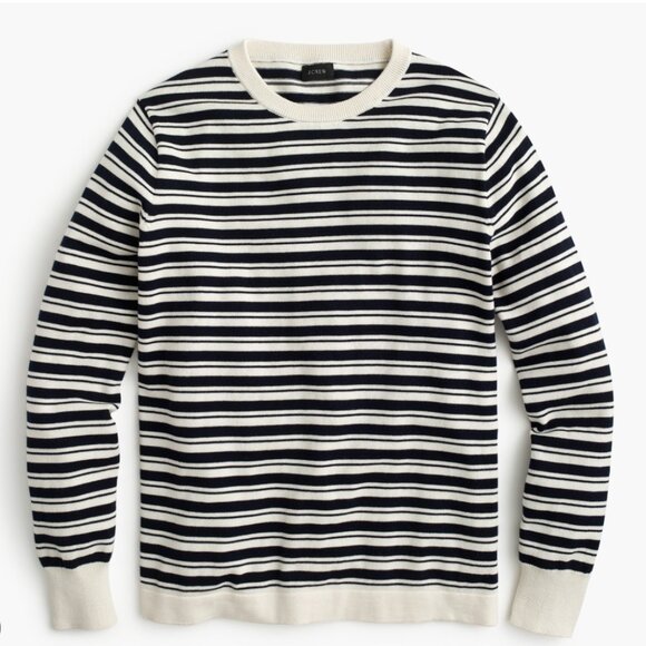J. Crew Cotton Crewneck Sweater in Navy Double Stripe Nautical Preppy Size XL - Picture 1 of 6
